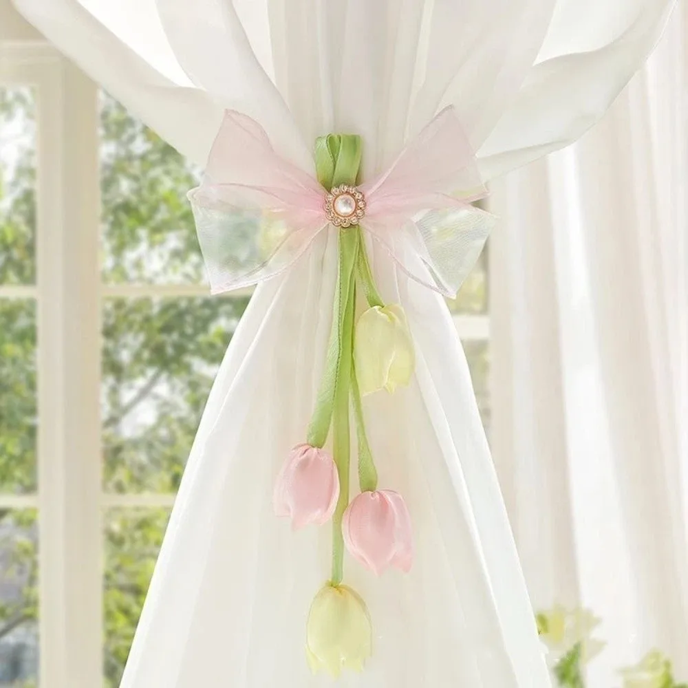 Romantic Tulip Ribbon Curtain Tieback Handmade Sweet Style Curtains Tie Rope Decorative Curtain Holder Curtain Binding