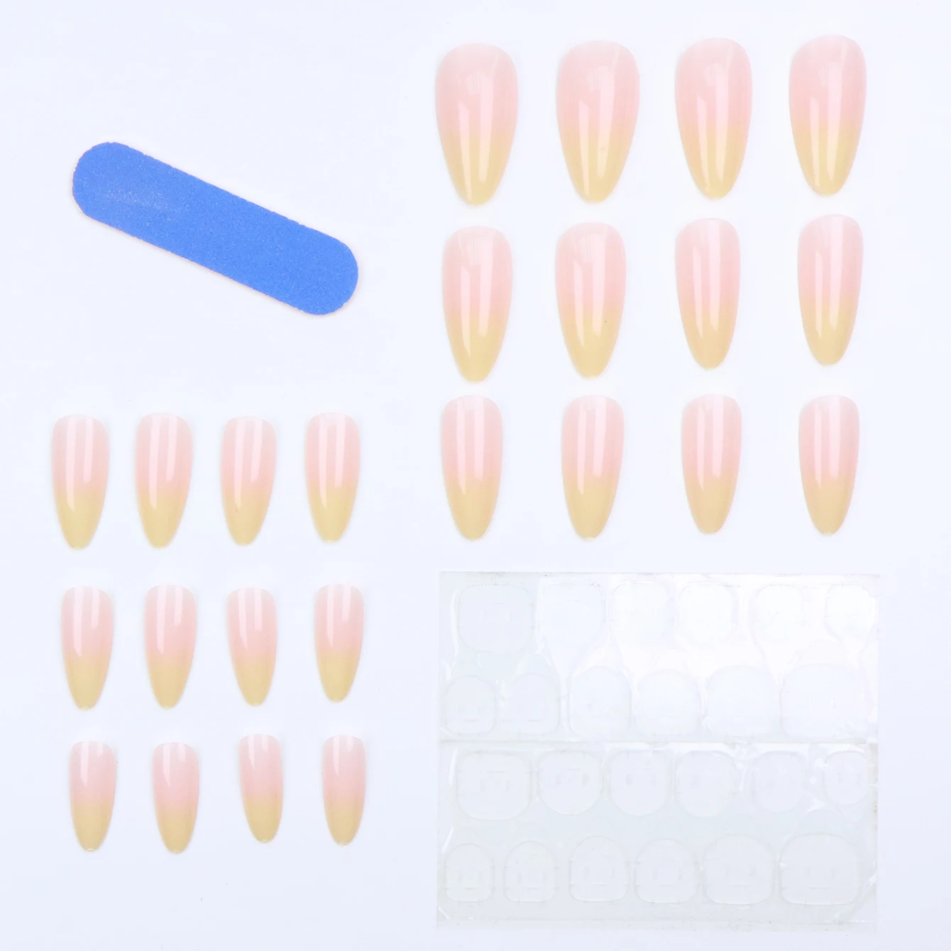 24 pezzi Migliora il tuo look con set di unghie finte con mandorla sfumata gialla 1 lima per unghie e 1 kit di adesivi per colla per unghie