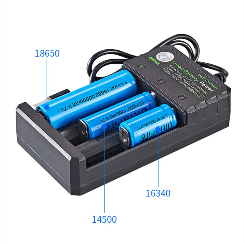 

18650 Smart Charger 3 Slots 4.2V Li-ion Battery USB Independent Charging 18650 18500 14500 16650 26650 Lithium Battery Charger