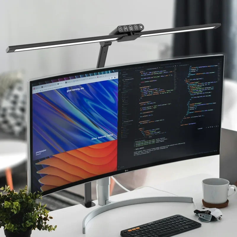 Lampe de bureau rotative à bras long pour écran, lumière LED pour ordinateur, protection des yeux, écran tactile à intensité variable