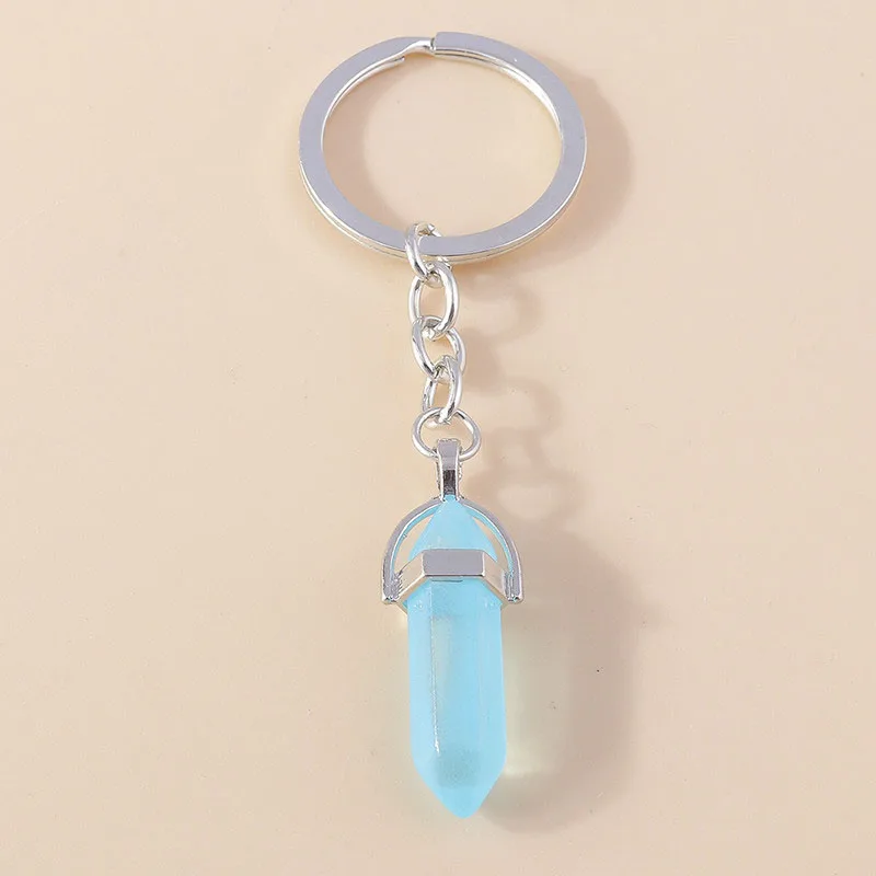 Natürliche sechseckige Säule Stein Schlüsselanhänger Frauen Männer Quarz Opal Kristall Schlüsselanhänger Auge Fatima Hand Sonne Mond Schmuck Party Geschenke – Detail 30