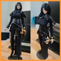 1/6 Scale Female Assassin Clothes Set All Black Tight Shirt Shorts Leather Strap Belt Sword Hanging Model for 12