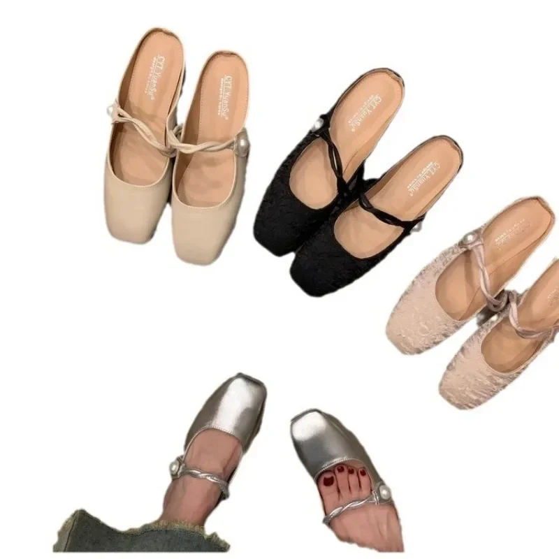 French Flat Silver Toe Slippers Summer Korean Version High-end Feeling Lazy Sandals