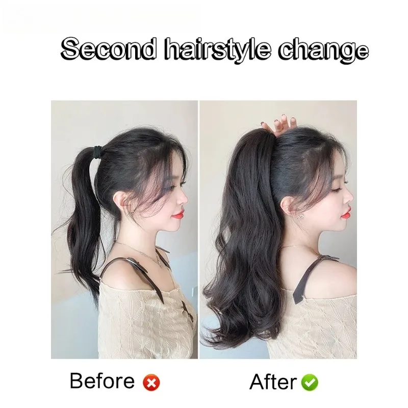 Faixa de cabelo encaracolado longo sintético com clipe de garra peruca de rabo de cavalo cabelo encaracolado rabo de cavalo falso cabelo fofo pode ser trançado