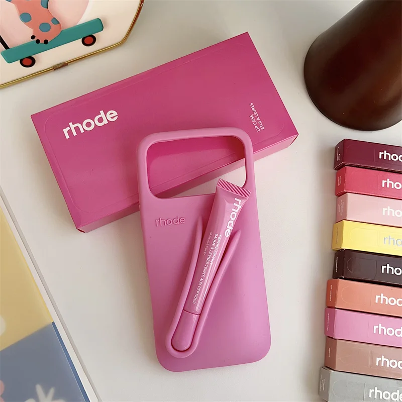 حافظة هاتف RHODE لهاتف آيفون 17 Pro Max Air 16 15 14 13 12 11 Pro Max Plus من السيليكون الناعم مع صندوق حامل أحمر الشفاه حافظات ممتصة للصدمات