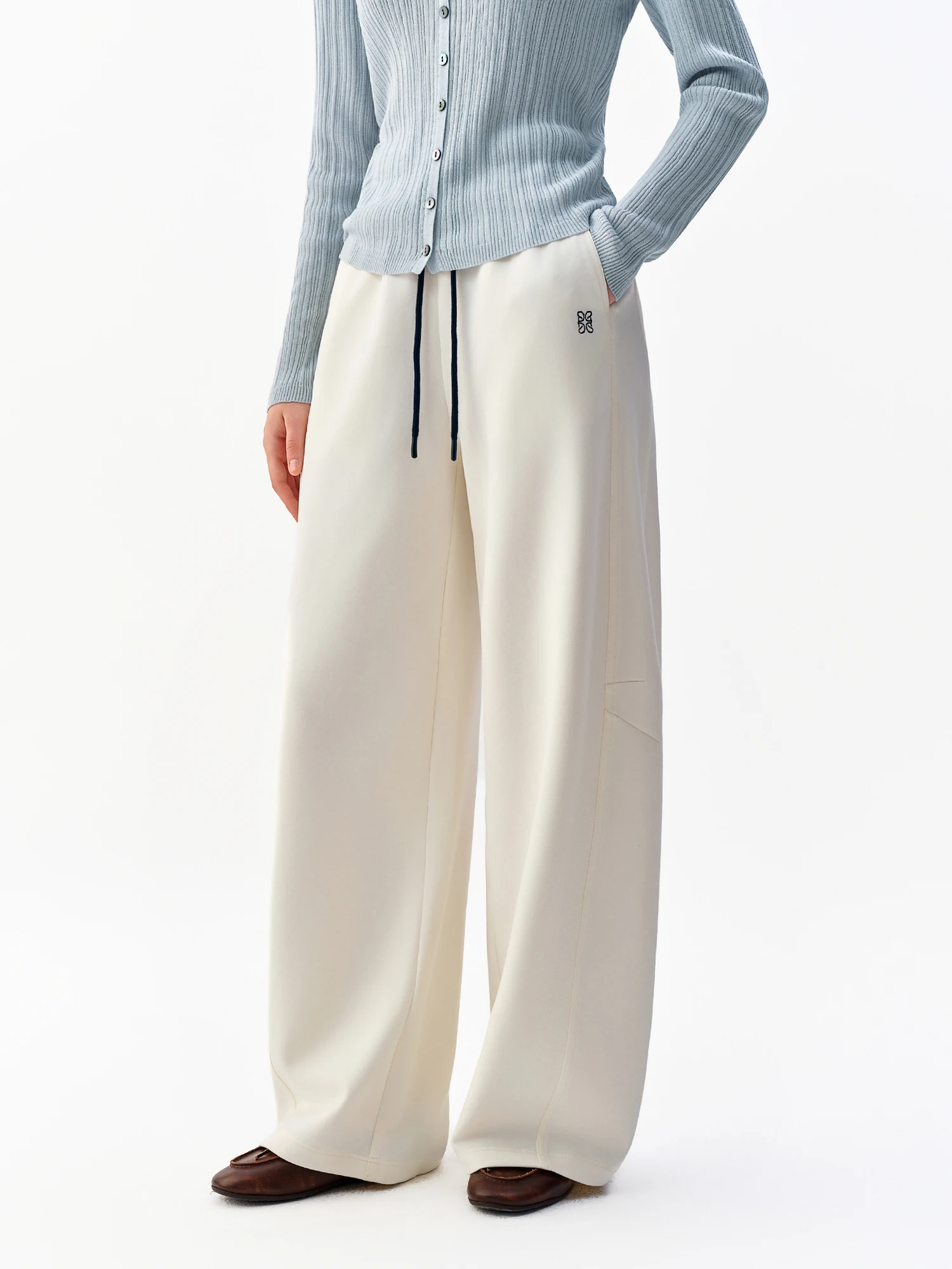 DUSHU 2026 Autumn New Women's Color-Block Drawstring Wide-Leg Pants Slimming Straight-Leg Trousers Available in Multiple Sizes