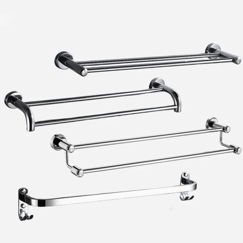 304 Stainless Steel Drilled Wall-mounted Towel Bar Single/double Rod Bathroom Towel Holder For Hotel Home Rustproof Brushed