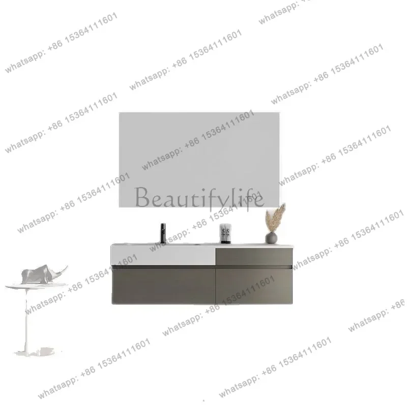 Bathroom cabinet simple style simple main cabinet slate countertop integrated basin LED mirror