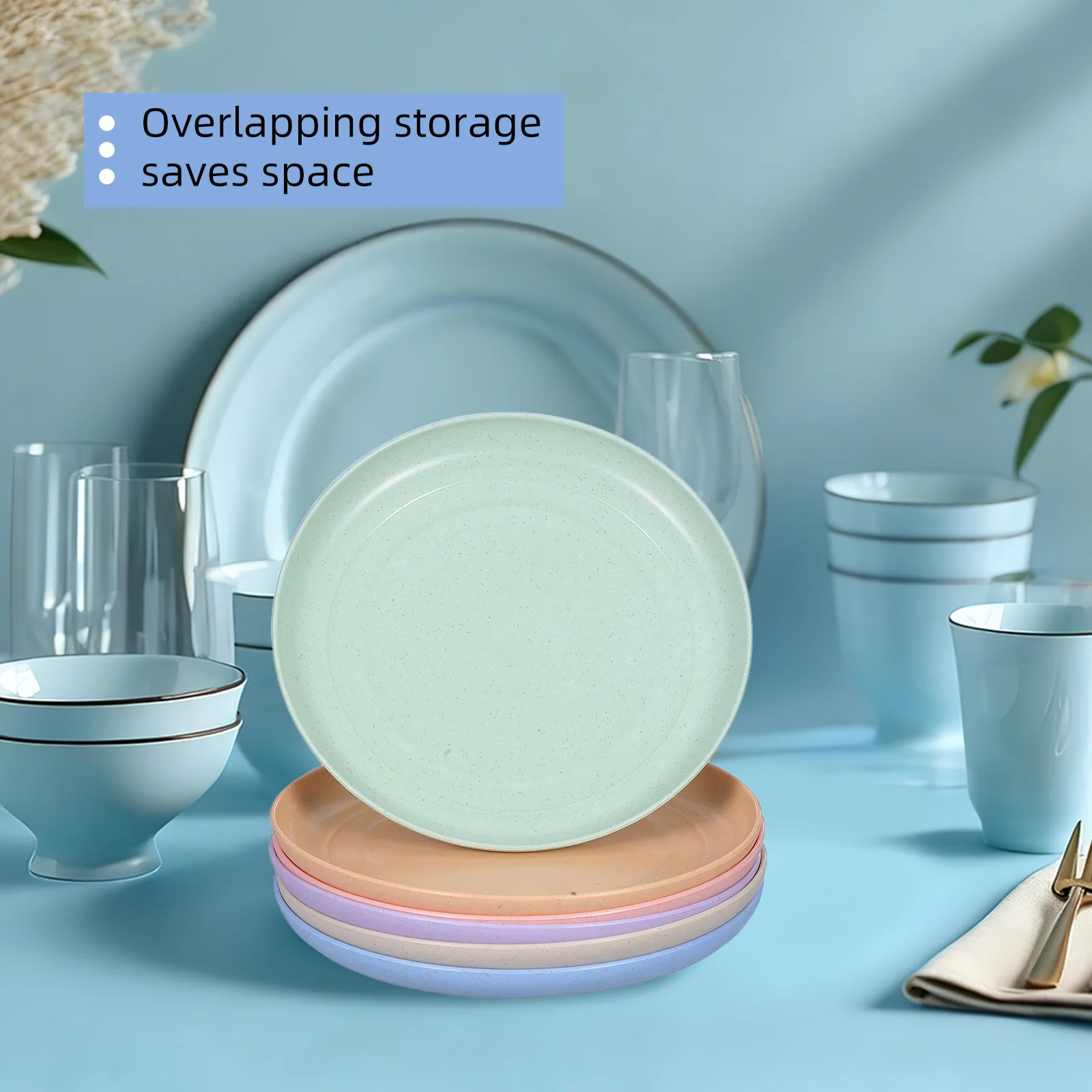 

6Pcs Round Small Dish Wheat Straw Storage Plates Multipurpose Snack Fruit Dessert Serving Tray Storage Plate Fruit Plate