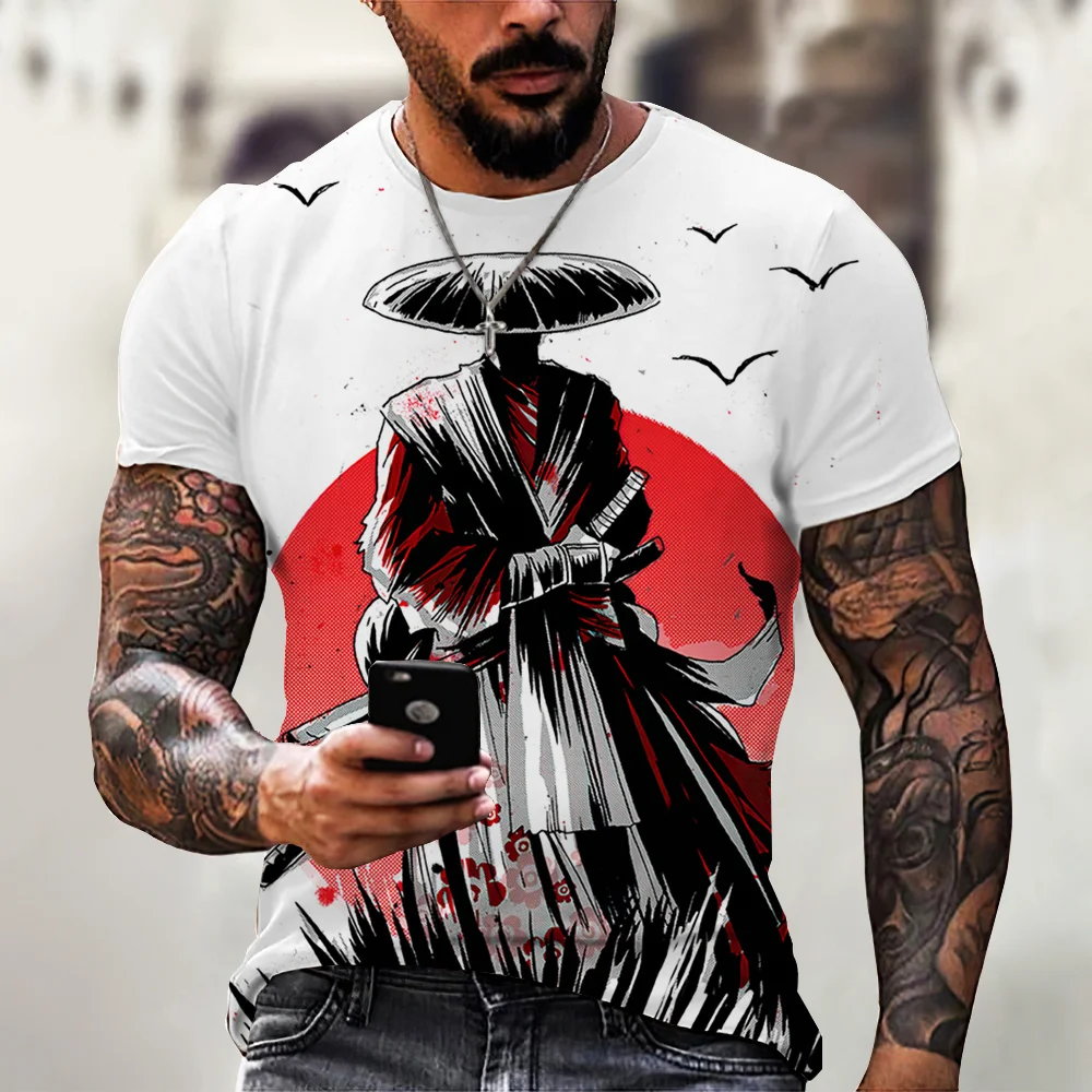 Vintage Samurai T-shirts For Men 3D Japanese Style Print Short Sleeve Tops Hip Hop Outdoor Streetwear Ninja Tees Men\'s T Shirts