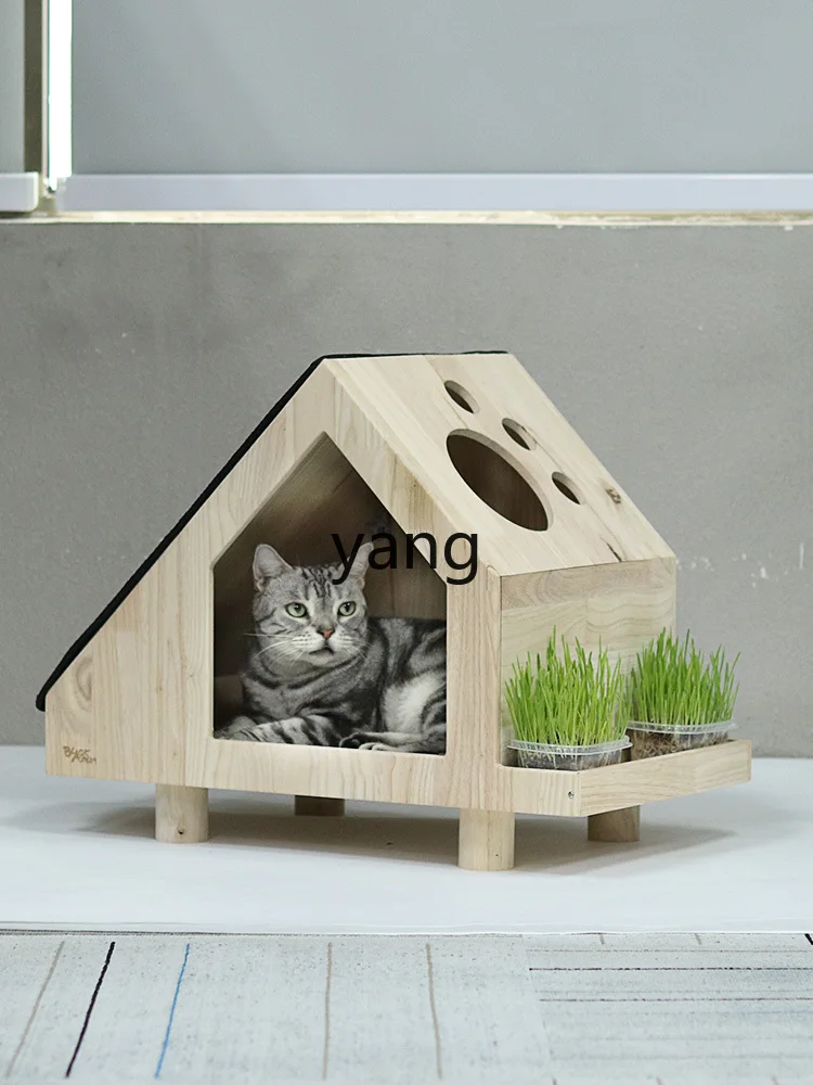 Yjq Semi-Enclosed Cat Scratch Board Scratch-Resistant Wood Four Seasons Universal Warm Pet Bed Solid Wood