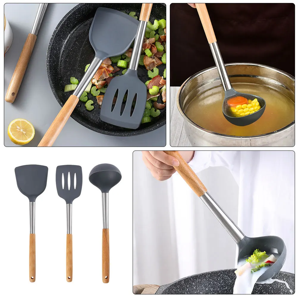 

1 Cooking Tools Set Grey Non-Stick Spatula Spoon Soup Ladle Kitchen Utensils Household Cooking Gadgets Kitchenware Set