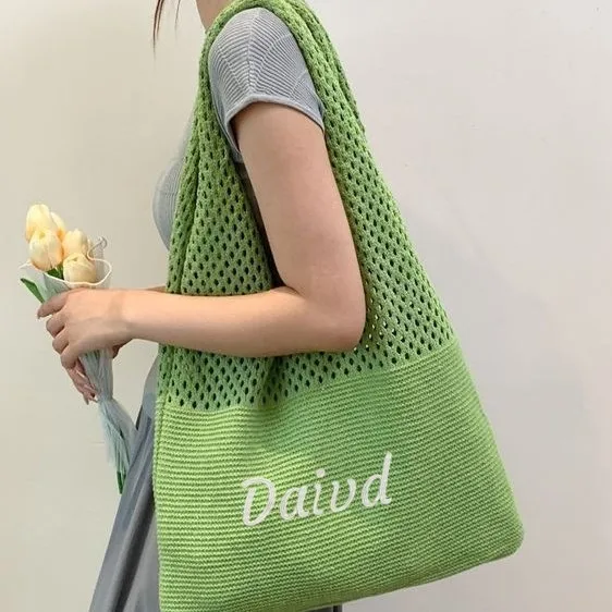 

Персонализированная вязаная полая сумка с вышивкой, модная универсальная простая сумка на плечо подмышками, индивидуальное имя, сумка для мамы