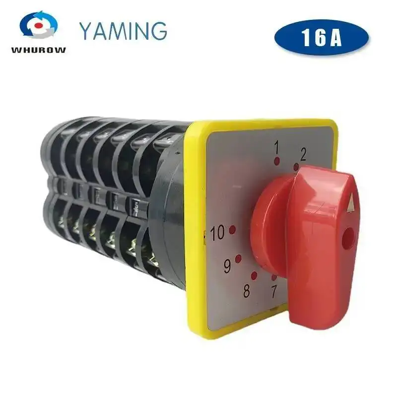 

10 Position LW5-16/6 Rotary Cam Switch 6 Pole 16A Amp Square Plate Changeover Knob Selector Silver Contact