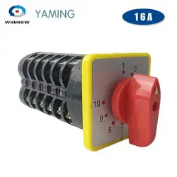 10 Position LW5-16/6 Rotary Cam Switch 6 Pole 16A Amp Square Plate Changeover Knob Selector Silver Contact