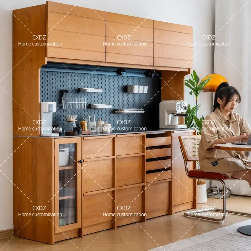 Nordic solid wood pine medium island kitchen side cabinet moisture-proof E0 grade wall storage integrated cabinet