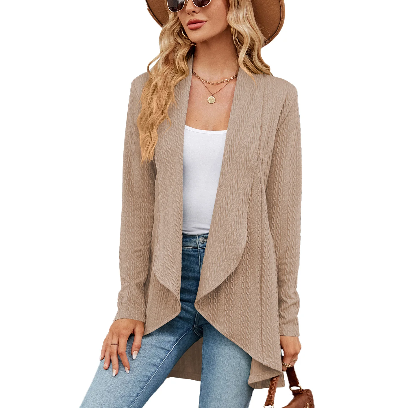 

2025 Women's T-shirt Long Sleeve Loose Cardigan Extended Fashion Top Simple Basic Spring and Autumn Thin Coat