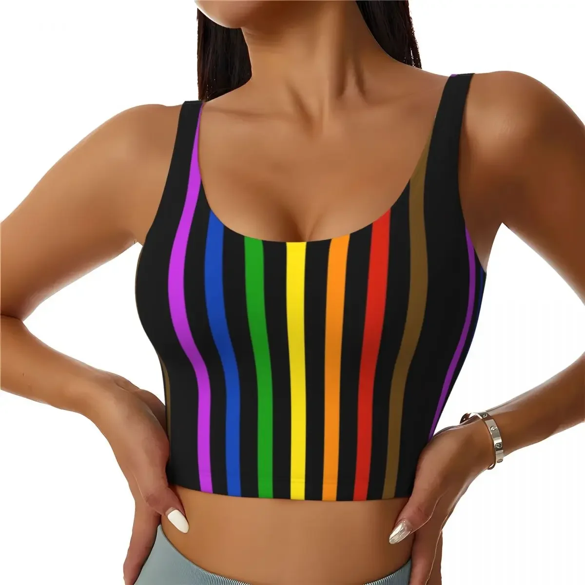مخصص المرأة مثلي الجنس فخر قوس قزح العلم LGBTQ الرياضة الصدرية LGBT مثليه ثنائي الجنس عالية التأثير الصالة الرياضية تجريب اليوغا المحاصيل تانك القمم