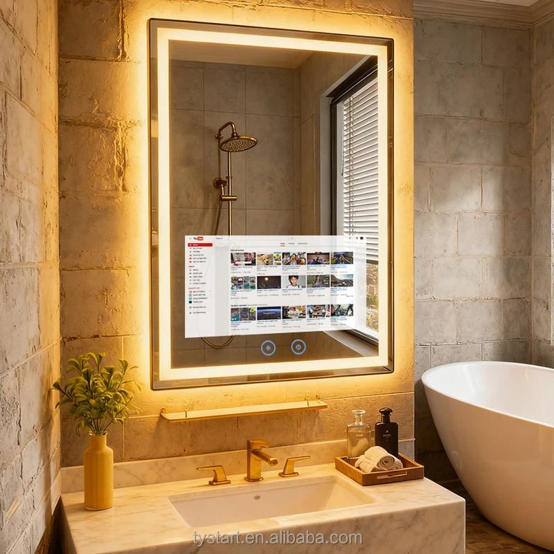 Espejo de nuevo diseño con TV, espejo de baño con Radio y luces, espejo de tocador inteligente