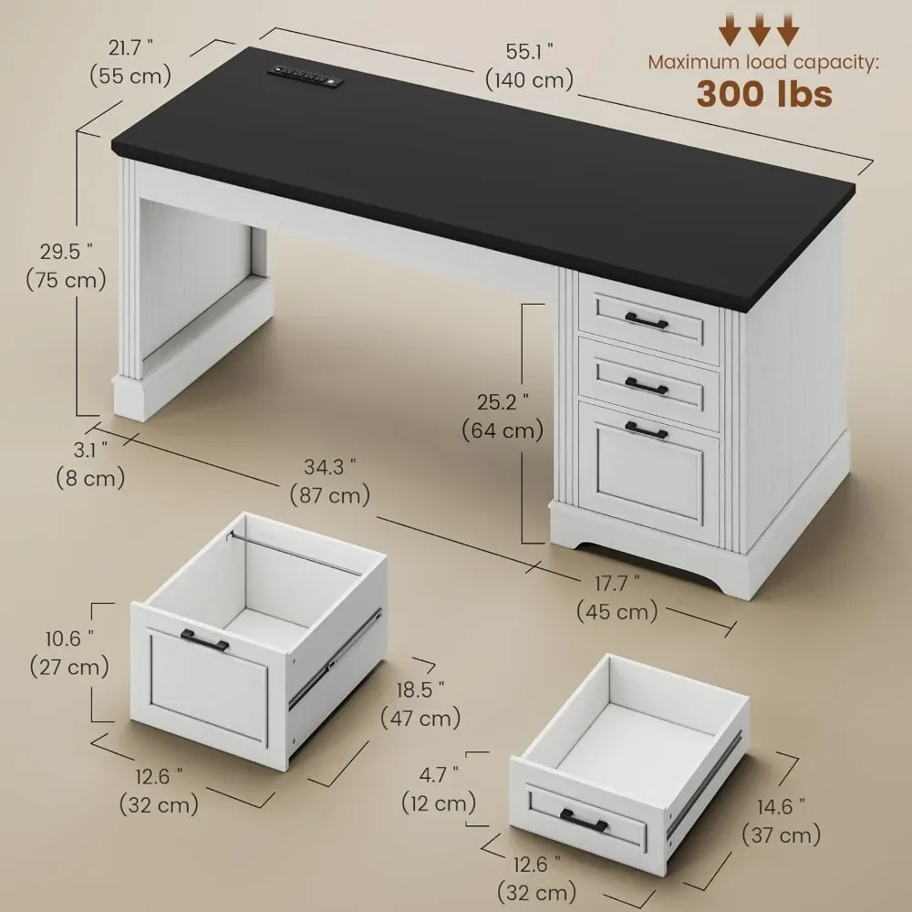 

55 administrative desk, computer desk with storage drawers and power sockets, home desk, office workstation