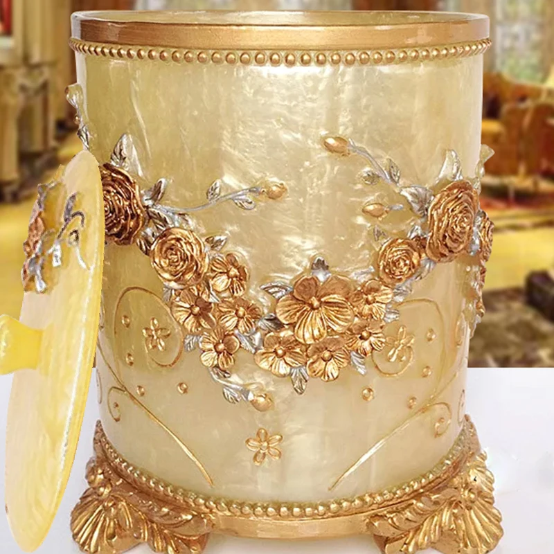 

Европейская мусорная корзина из смолы, большая мусорная корзина для дома, гостиной, спальни, роскошная ванная комната с крышкой, американское ведро для хранения