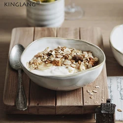 KINGLANG Irregular Ceramic  Bowl European Deep Soup Rice Bowl Creative Tableware Noodle Salad Share Bowl