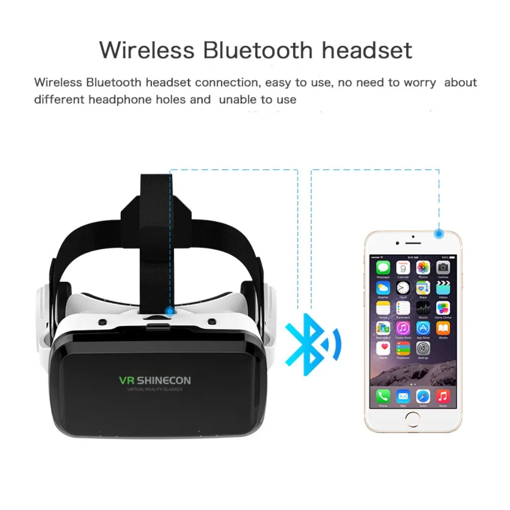 

VR-гарнитура SHINECON G04BS с Bluetooth-наушниками, 3D-очки виртуальной реальности для смартфонов