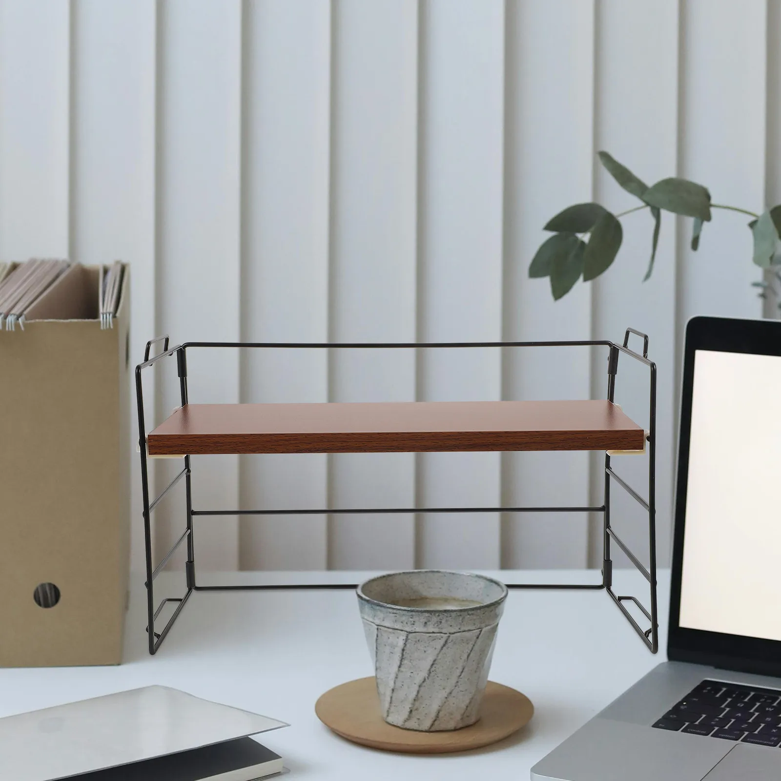Wood Iron Desktop Organizer Rack Multipurpose Desk Storage Shelf File Holder Large Capacity File Storage Stand for Office Dorm