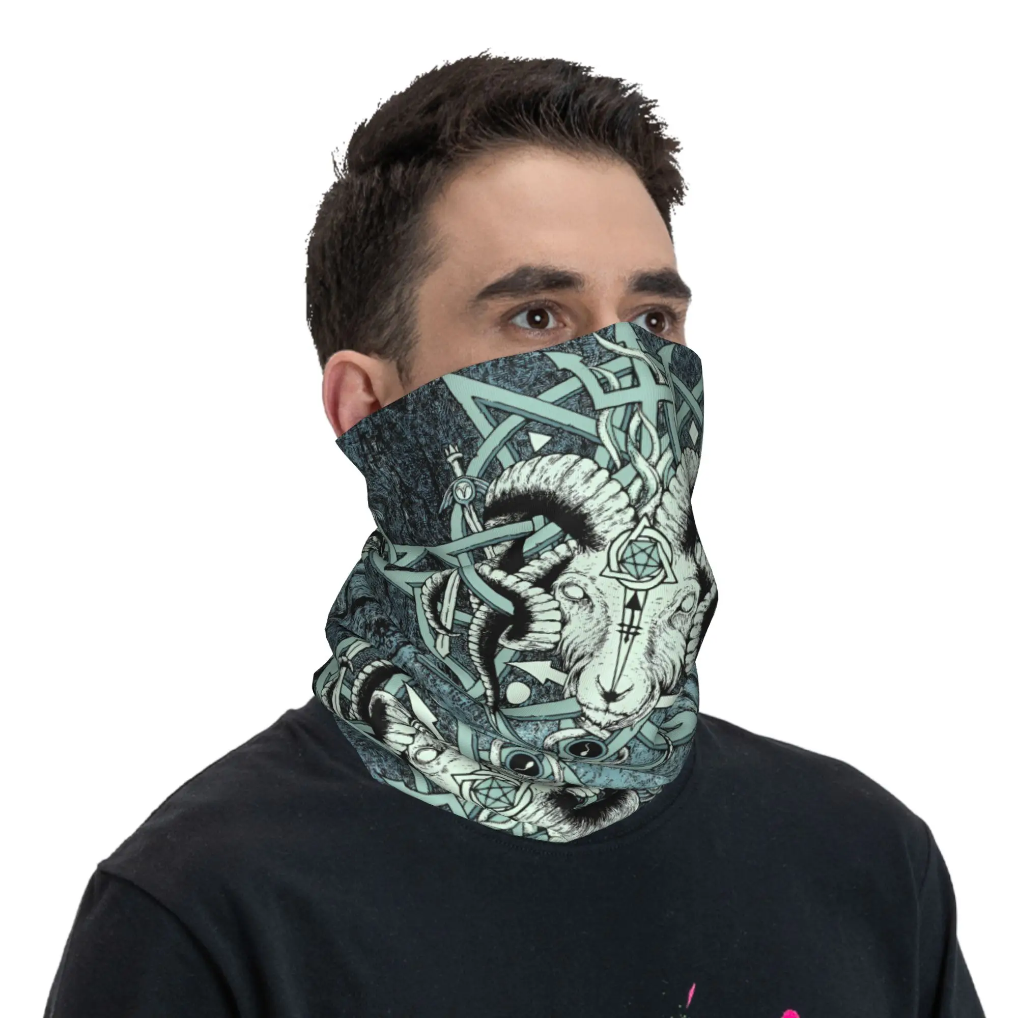 مخصص الماعز Sabbatic Baphomet الشيطاني الغامض الخماسي الرقبة الجراب الرجال النساء يندبروف الشتاء الساخن باندانا وشاح للتزلج #5