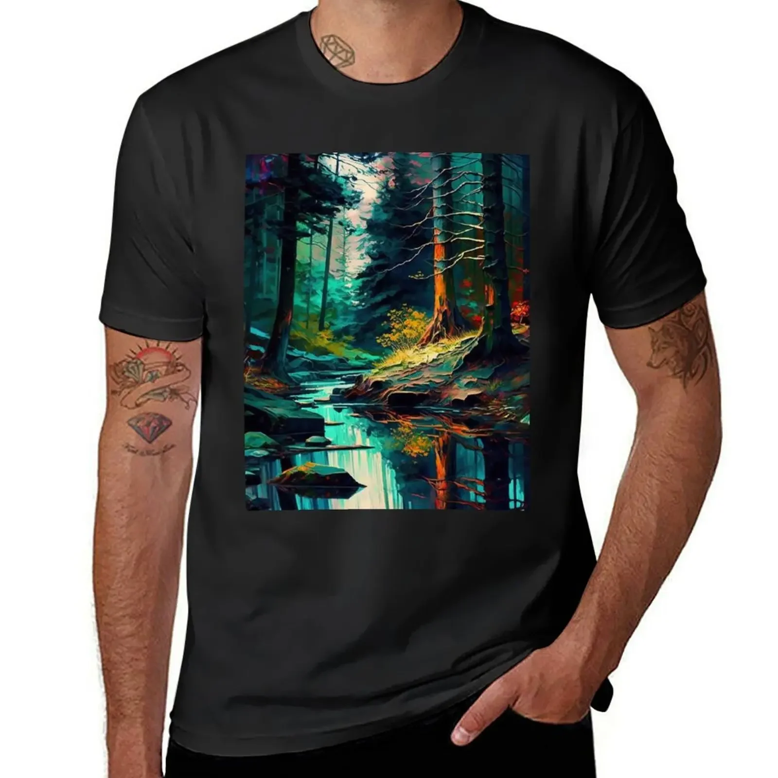 

forest abstract T-Shirt basketball graphic tees new edition man clothes men t shirts