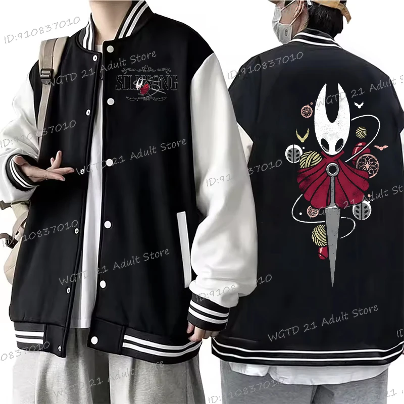 

Бейсбольная куртка Hollow Knight Silksong для женщин и мужчин, верхняя одежда с длинными рукавами, забавные куртки с принтом Hollow Knight, униформа, подарки для фанатов игр