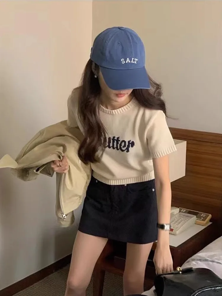 T-shirt da donna in seta di ghiaccio lavorata a maglia color kaki ort Design esclusivo estivo Slim Fit oulder Lunghezza ort Sve round Ne Top