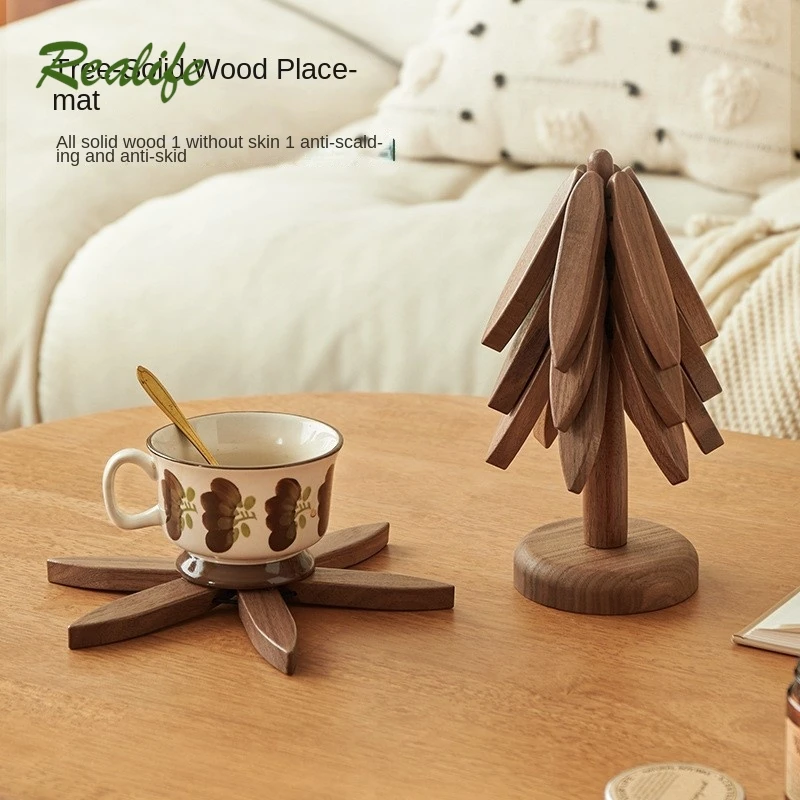 Realife Insulation Pad Solid Wood Small Tree Coaster One Tree Heat-resistant Placemat Wooden Tea Tray Cute Desktop Decoration