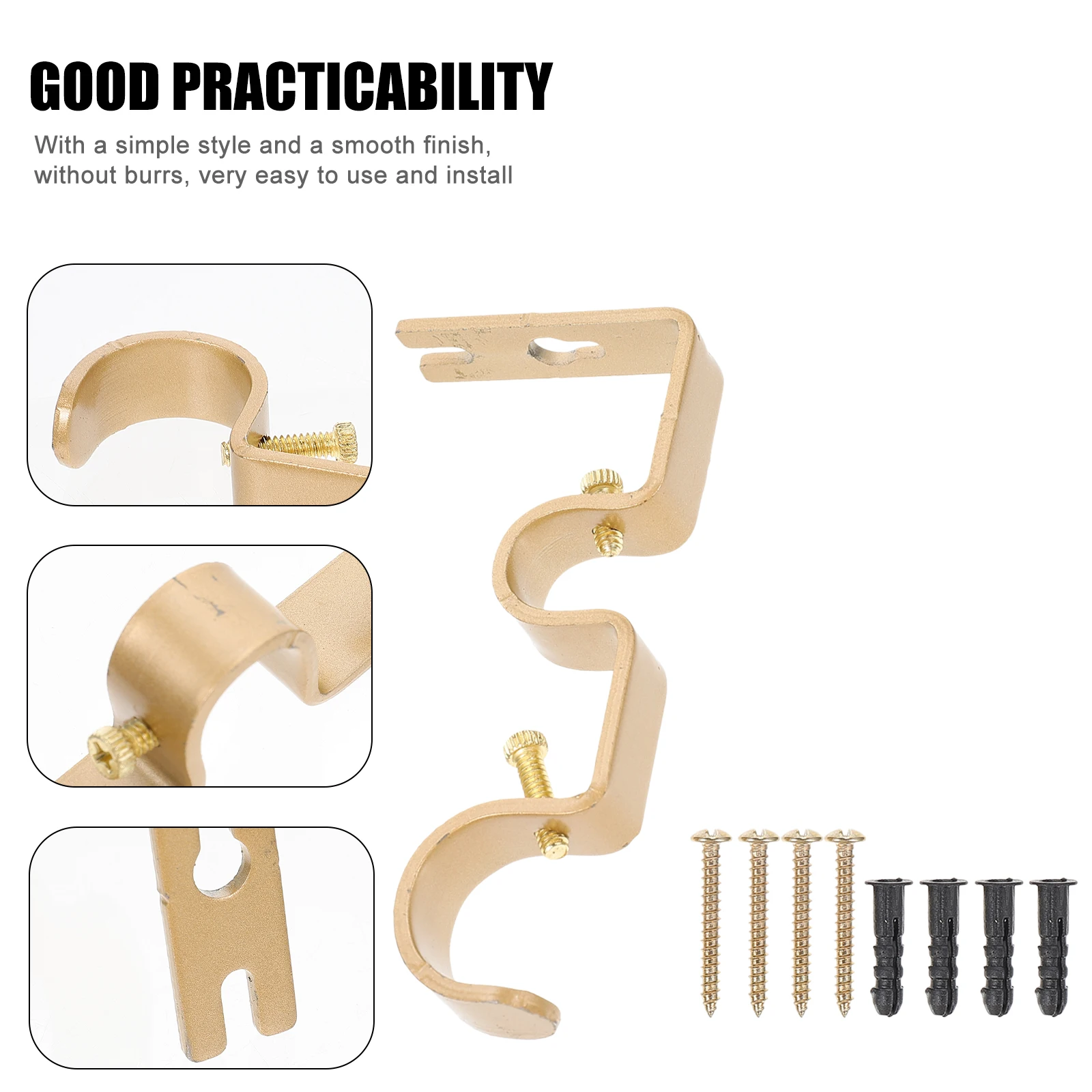 

2 set Curtain Rod Bracket Heavy Duty Iron Holder For Curtain Pole Support Smooth Finish No Burrs Easy Install Home Decor