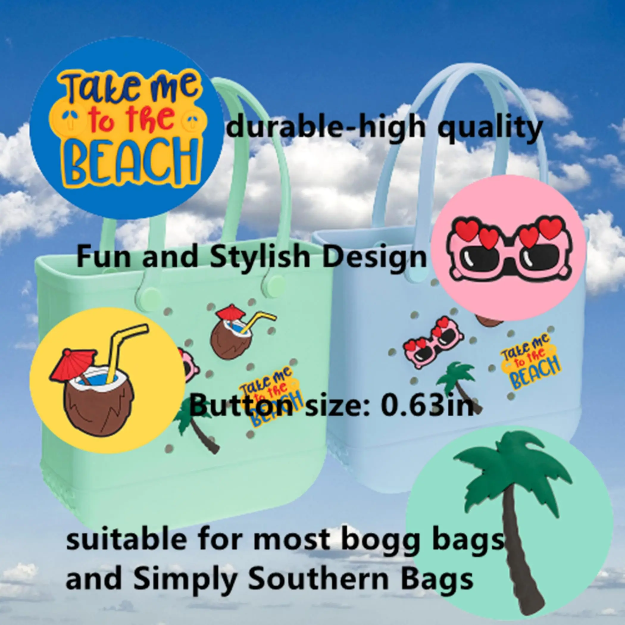 Charms for Bogg Bags Accessories for Women Rubber Simply Southern Beach Totes Decoration Perfect Tote Accessories for Summer