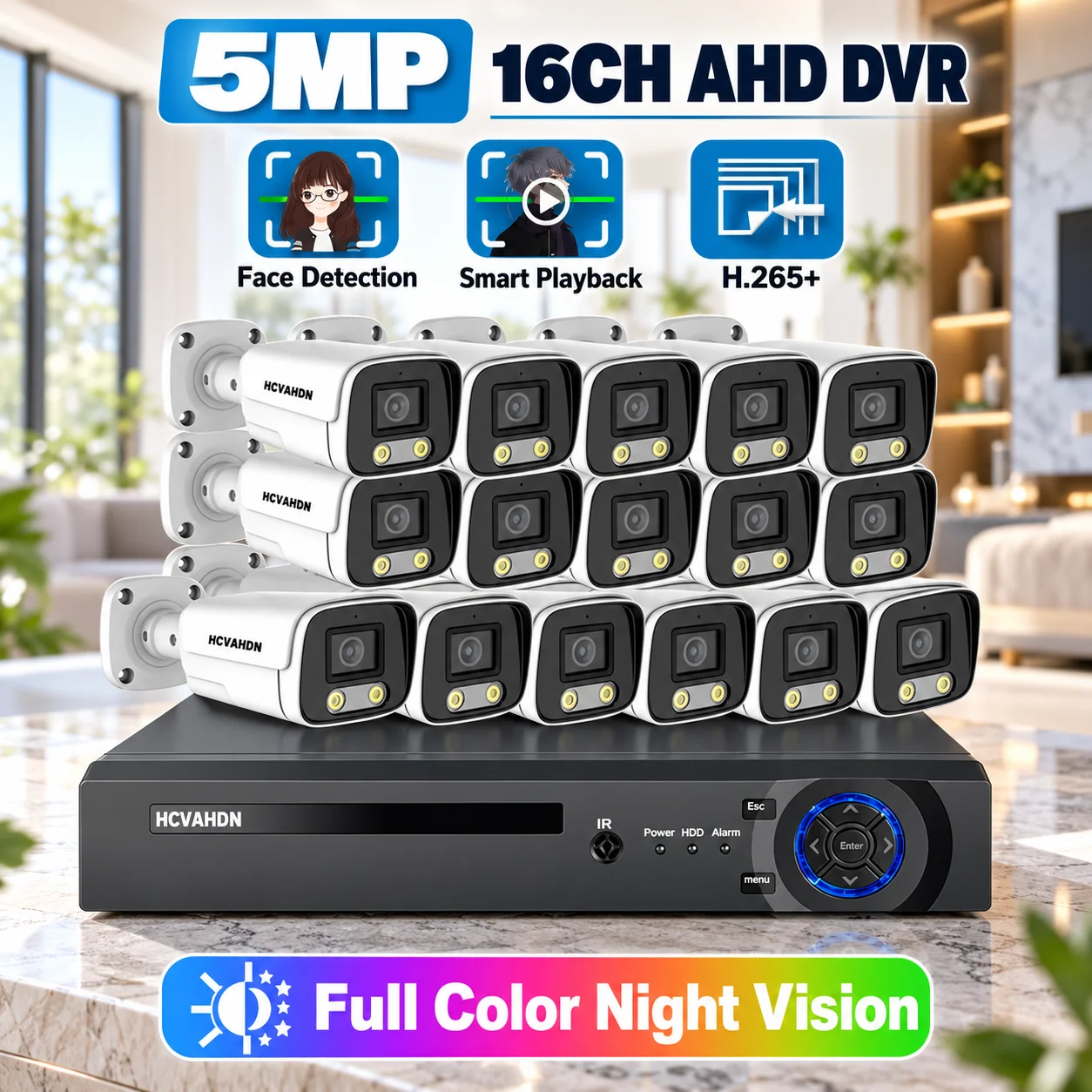 5MP CCTV Camera Security System Kit with 16CH DVR Outdoor Color Night Vision AHD Bullet Camera Video Surveillance System Kit 8CH