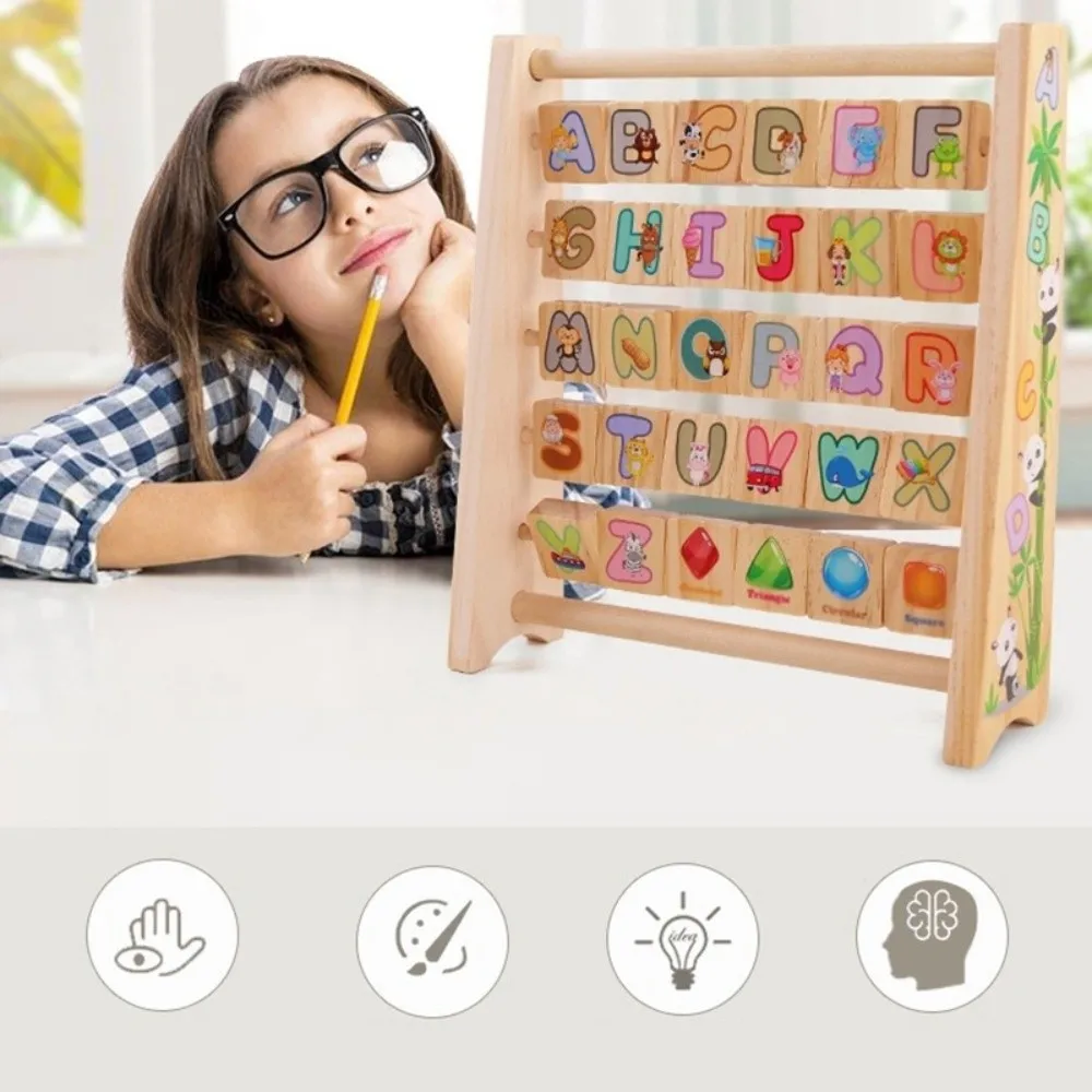 Wooden Letter Board Flip Board English Alphabet Learning Montessori Teaching Aids Arithmetic Bead Abacus