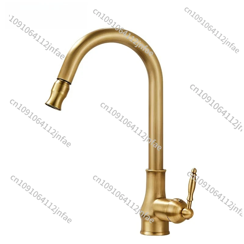 

Французский ретро медный светильник, роскошный кухонный смеситель для накачки, бытовая раковина, раковина для овощей, брызгозащищенный смеситель для горячей и холодной воды