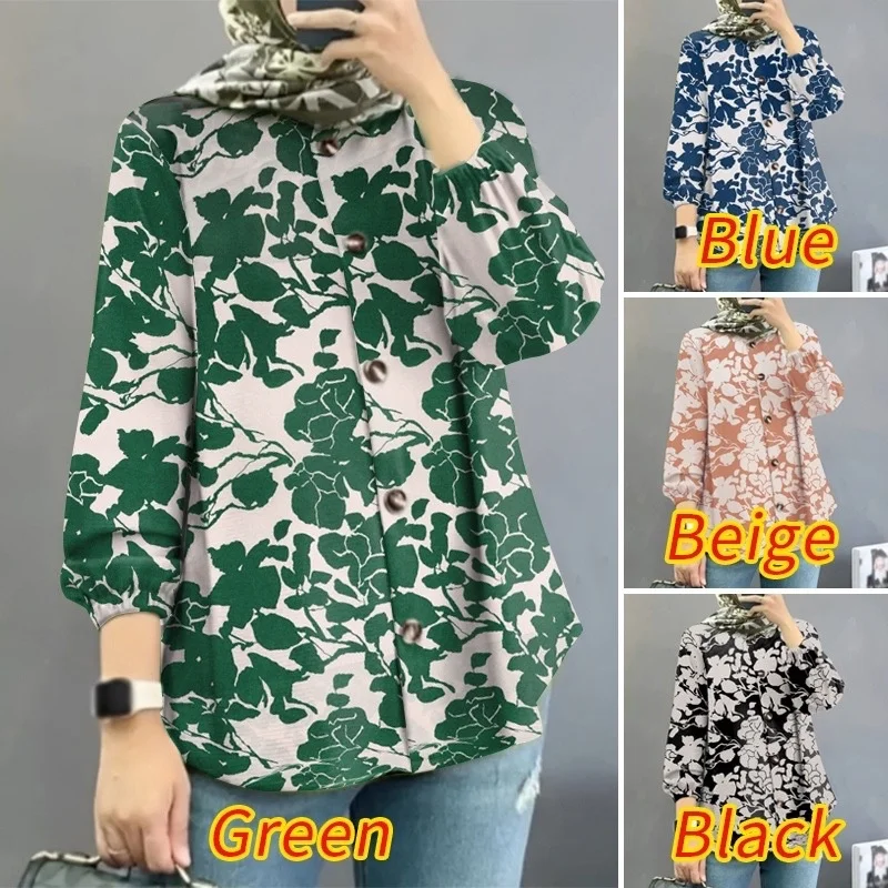 Faionable Floral mujer irt Bubble Sve Long Sve Primavera Verano nuevo Sle Medio Oriente Malasia transfronterizo Dr