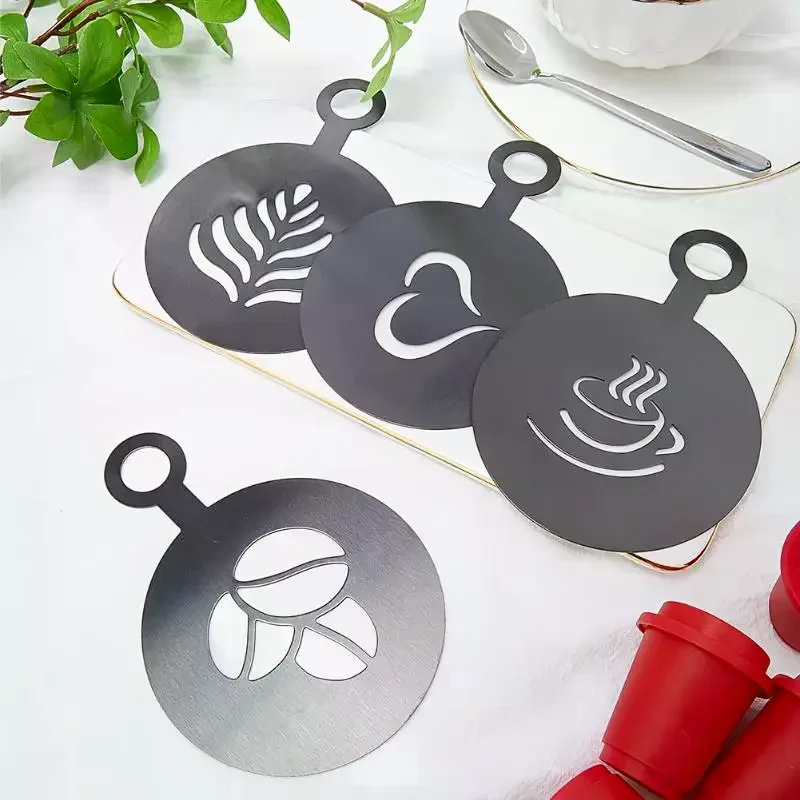 4 ピース/セットステンレス鋼コーヒーステンシルアートステン - Coffee Stencil Art のレビューと価格