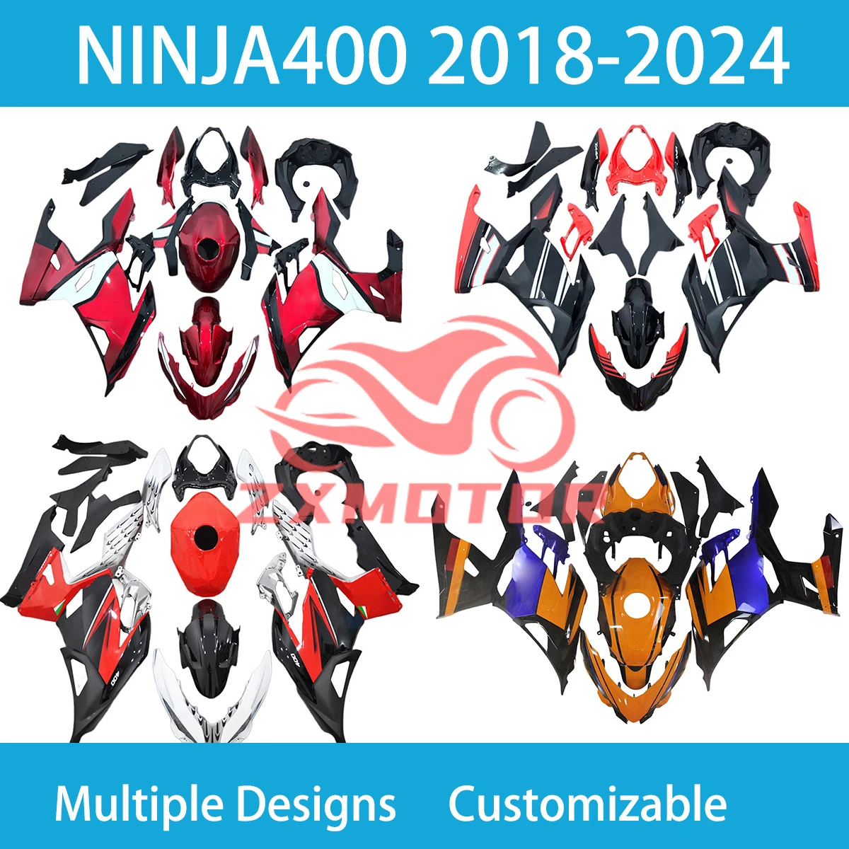 

Для Kawasaki NINJA 400 2018 2019 2020 2021 2022 2023 2024 крутой комплект обтекателей EX400R 18-24 обтекатели для мотоцикла, новые