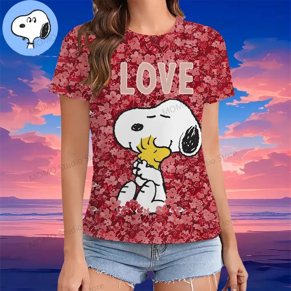 Casual girls top Snoopy Summer 100-6XL Anime 2024Y2kO collar short-sleeved women's T-shirt Fashion women's 3D printed family T-s