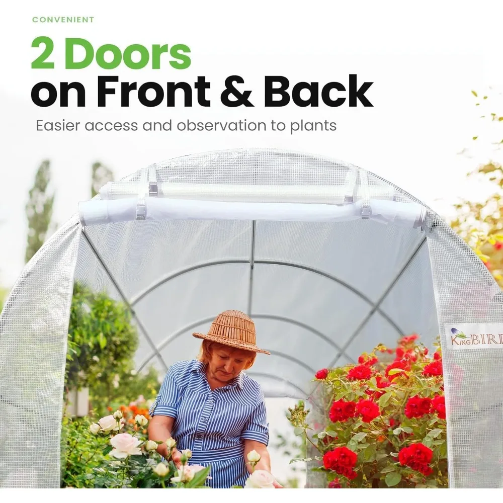 

Premium 15x6.6x6.6FT Greenhouse for Outdoors, Large Walk-in Heavy Duty Galvanized Steel Frame, Mesh Door Screen Window