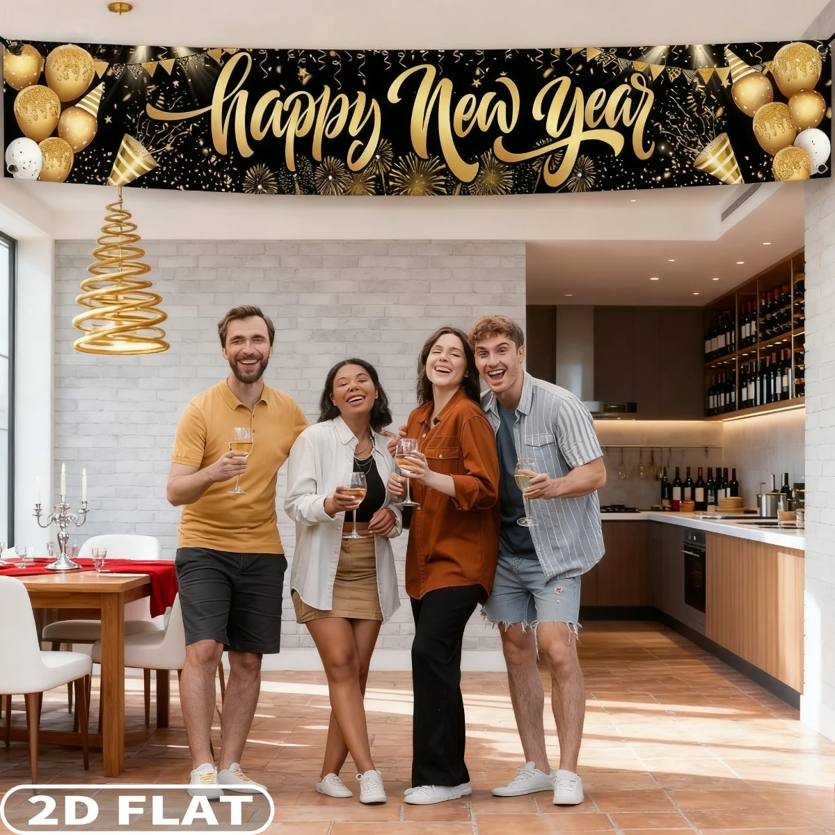 

2D FLAT 1pc Happy New Year Scroll 2026 - 118X20 Inch | Polyester Happy New Year Yard Sign For NYE Decor | New Years Eve Banner