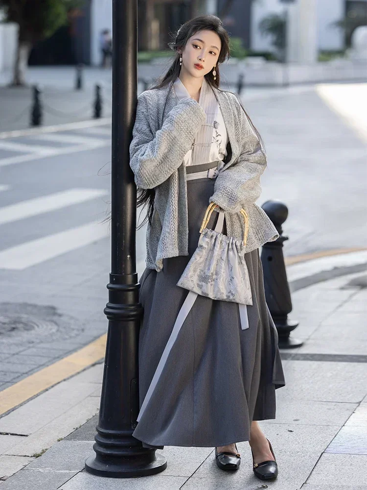 Autumn Winter Flying Sleeves Coat for Women Daily Wear with Sweater and Torn Skirt Chinese Style Original Design Modern Hanfu