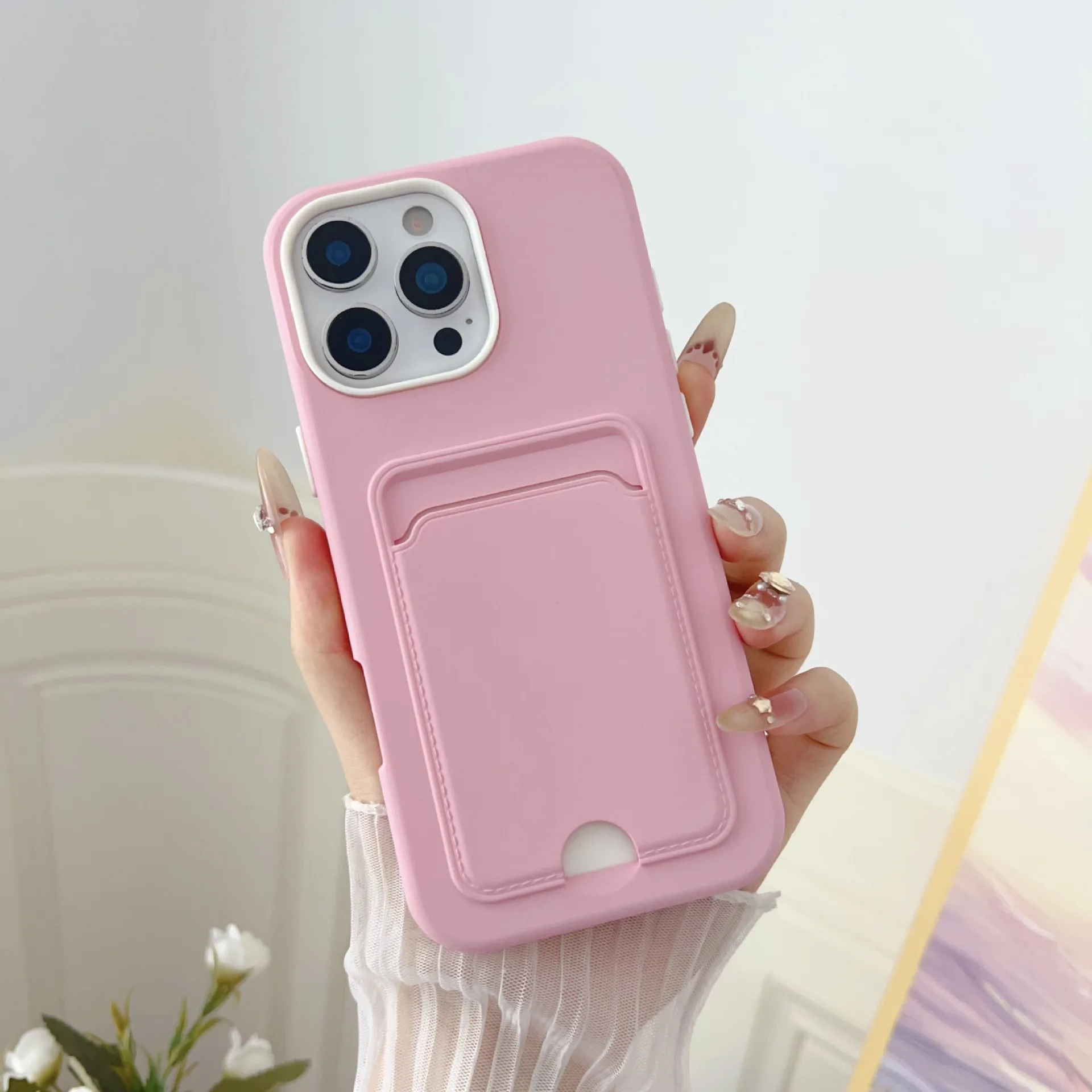 Bonbonfarbene Brieftasche mit Kartensteckplatz-Halterung, Schutzhülle für iPhone 17 Air 16e 16 Pro Max 15 14 Plus 13 12 11, stoßfeste Abdeckung – Detail 6