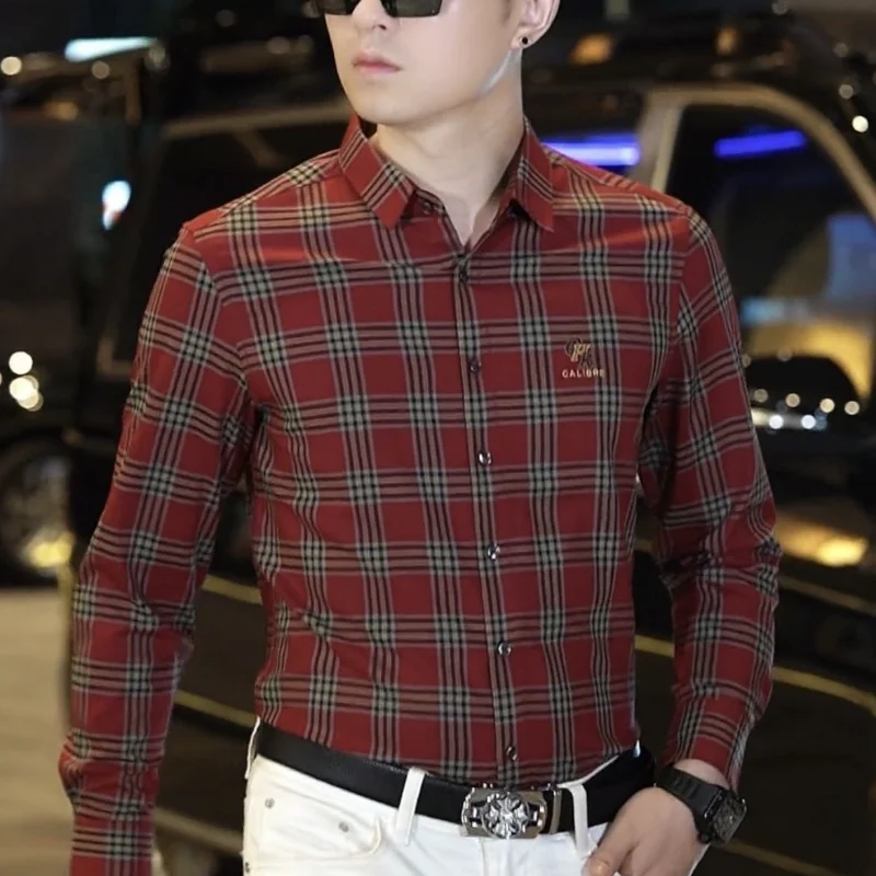 

New Autumn Business Men's Plaid Long-sleeved Shirt Men's Versatile Casual Shirt