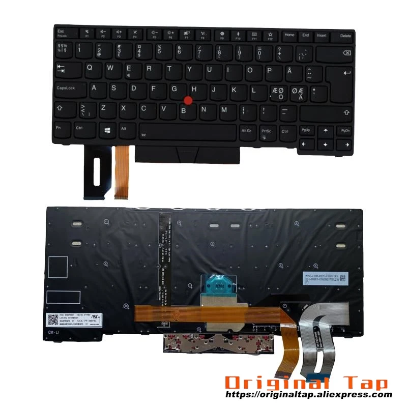 NDC Nordic Backlit Keyboard for Lenovo Thinkpad E480 E485 E490 T480S T490 T495 P43S L480 L490 L380 L390 Yoga 01YP319 01YP479 01Y