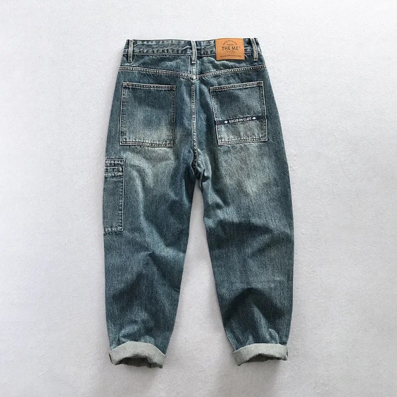 Frühling Herbst neue Baumwolle Retro gewaschene Jeans Männer Kleidung lässig lose gerade Männer Hose ag7180