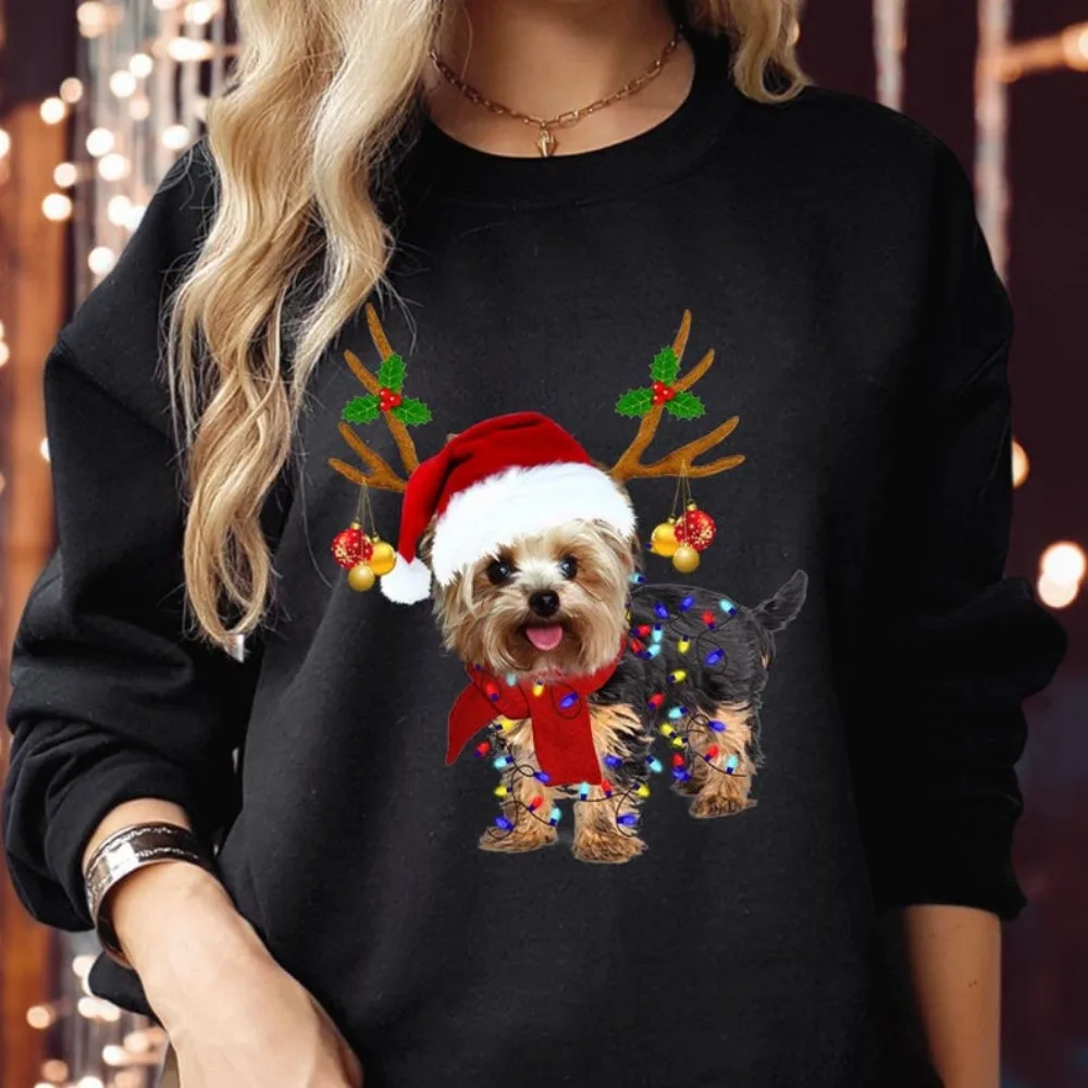 Kerst Rendier Yorkie Sweatshirt Grappige Hond Moeder Vakantie Hoodies Herfst en Winter Warm houden
